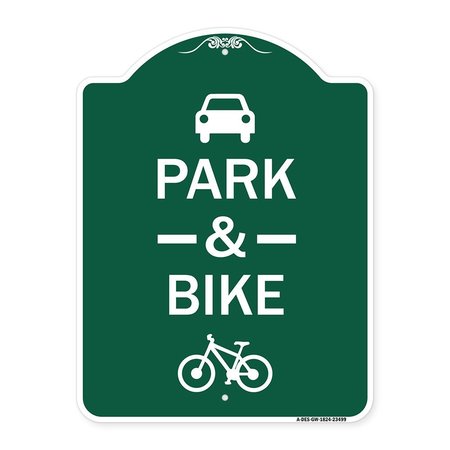 SIGNMISSION Park & Ride W/ Bicycle Graphic, Green & White Aluminum Architectural Sign, 18" x 24", GW-1824-23499 A-DES-GW-1824-23499